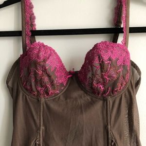 Aubade lingerie corset mesh brown sz 34b/c
